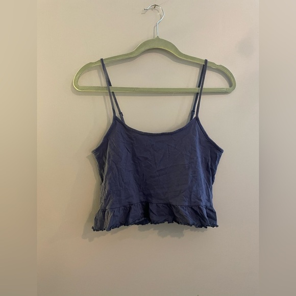 American Eagle Outfitters Tops - American Eagle Outfitters Dark Blue Ruffle Cropped Spaghetti Strap Tank